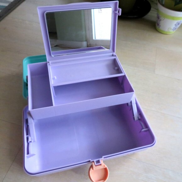 Vintage 90s Lavender/Teal Caboodles Makeup Jewelry Case 2 Tier Handle Mirror USA - Picture 4 of 10